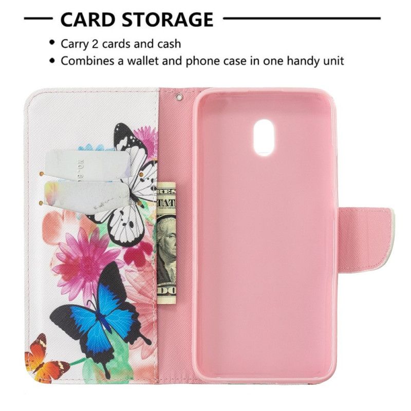 Bescherming Hoesje Xiaomi Redmi 8A Telefoonhoesje Geschilderde Vlinders En Bloemen