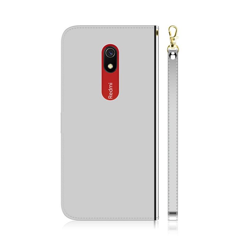 Leren Hoesje Xiaomi Redmi 8A Wit Zwart Kunstlederen Spiegelkap