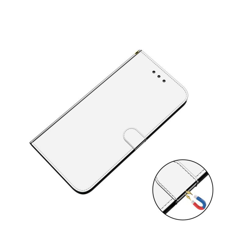 Leren Hoesje Xiaomi Redmi 8A Wit Zwart Kunstlederen Spiegelkap