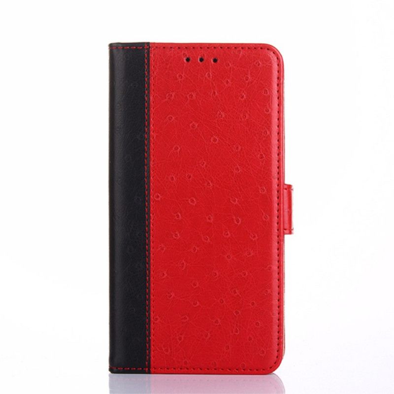 Flip Case Leren Samsung Galaxy A72 4G / A72 5G Rood Zwart Tweekleurige Struisvogelhuidtextuur