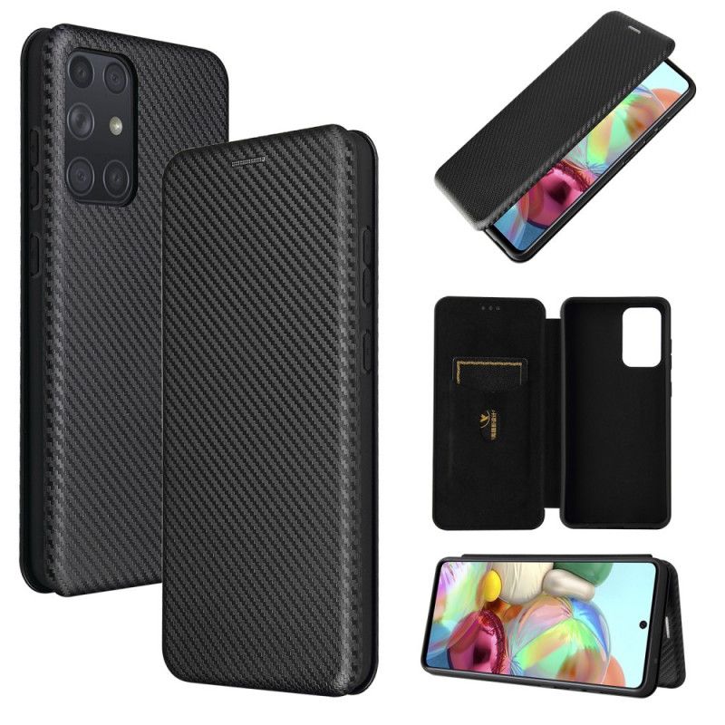 Folio-hoesje Samsung Galaxy A72 4G / A72 5G Groen Zwart Koolstofvezel