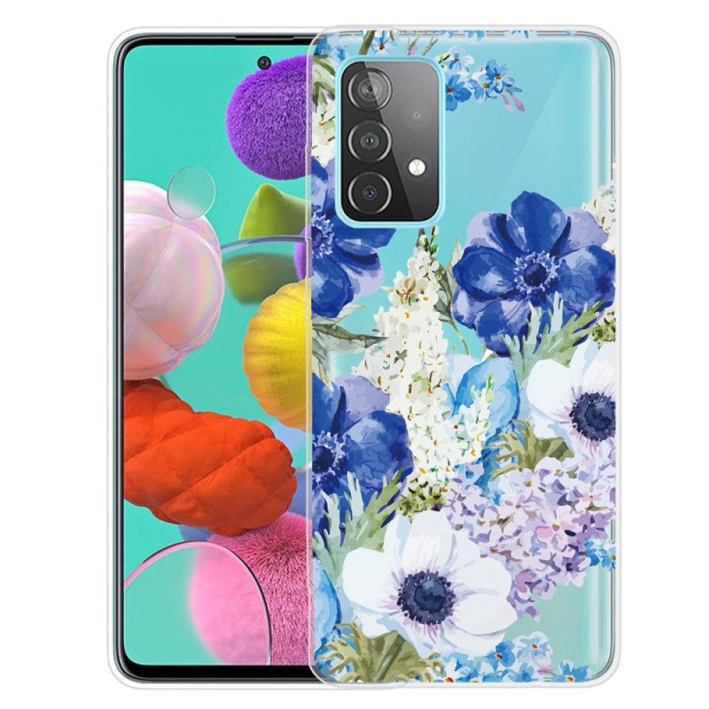 Hoesje Samsung Galaxy A72 4G / A72 5G Aquarel Blauwe Bloemen