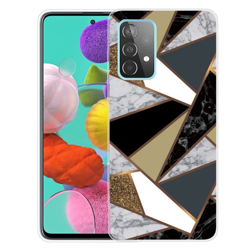 Hoesje Samsung Galaxy A72 4G / A72 5G Wit Zwart Geometrisch Marmer