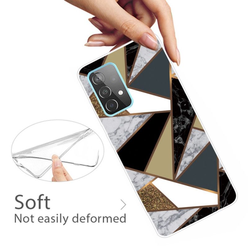 Hoesje Samsung Galaxy A72 4G / A72 5G Wit Zwart Geometrisch Marmer