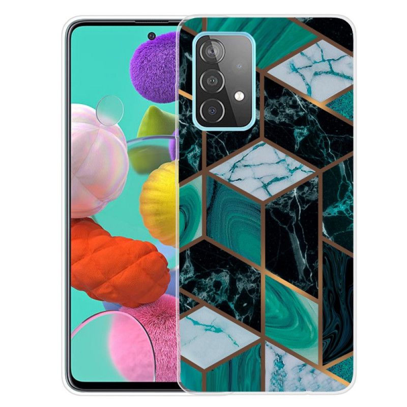 Hoesje Samsung Galaxy A72 4G / A72 5G Wit Zwart Geometrisch Marmer