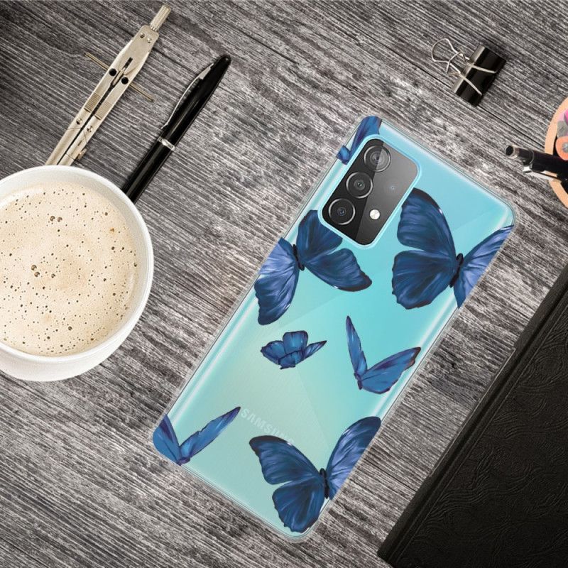 Hoesje voor Samsung Galaxy A72 4G / A72 5G Donkerblauw Rood Wilde Vlinders