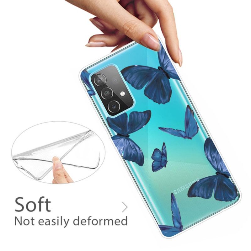 Hoesje voor Samsung Galaxy A72 4G / A72 5G Donkerblauw Rood Wilde Vlinders