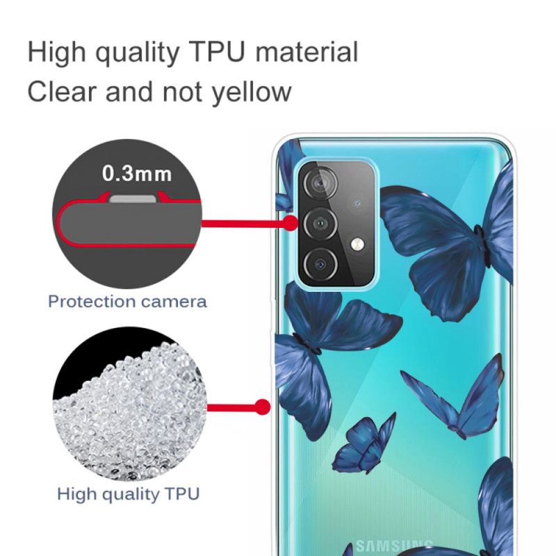 Hoesje voor Samsung Galaxy A72 4G / A72 5G Donkerblauw Rood Wilde Vlinders