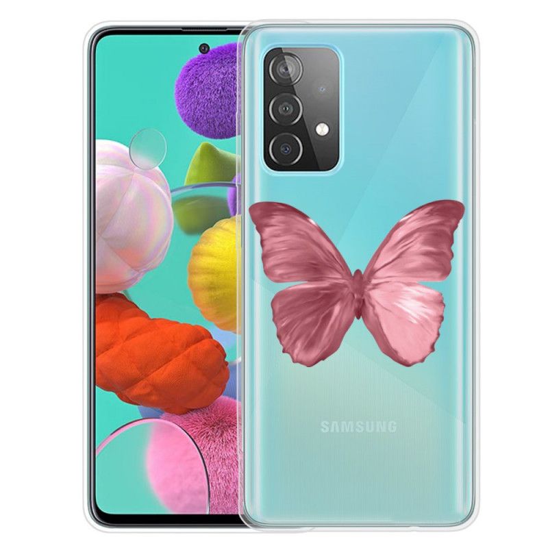 Hoesje voor Samsung Galaxy A72 4G / A72 5G Donkerblauw Rood Wilde Vlinders