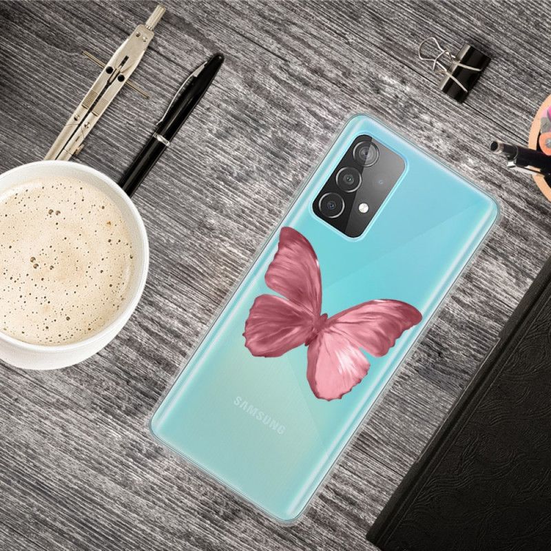 Hoesje voor Samsung Galaxy A72 4G / A72 5G Donkerblauw Rood Wilde Vlinders