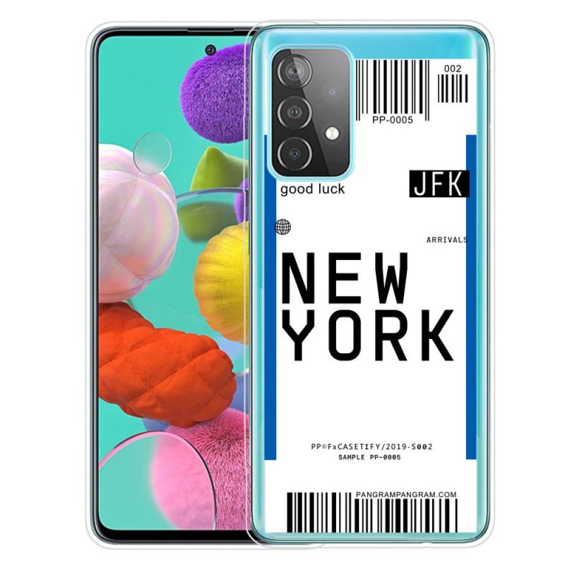 Hoesje voor Samsung Galaxy A72 4G / A72 5G Donkerblauw Zwart Instapkaart Naar New York