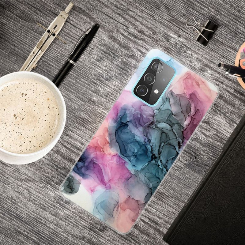 Hoesje voor Samsung Galaxy A72 4G / A72 5G Magenta Grijs Gekleurd Marmer