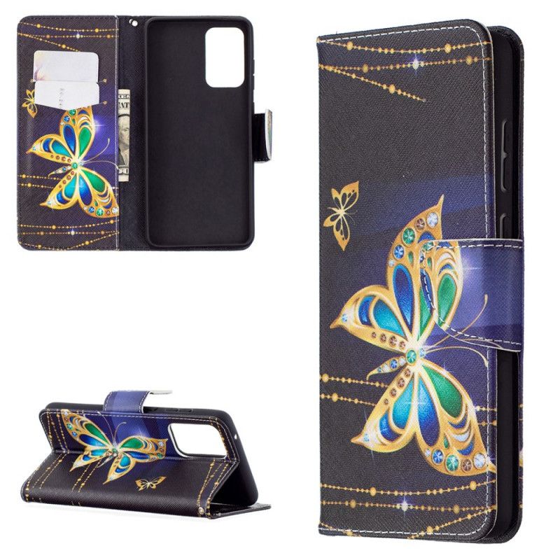 Leren Hoesje Samsung Galaxy A72 4G / A72 5G Gouden Vlinders