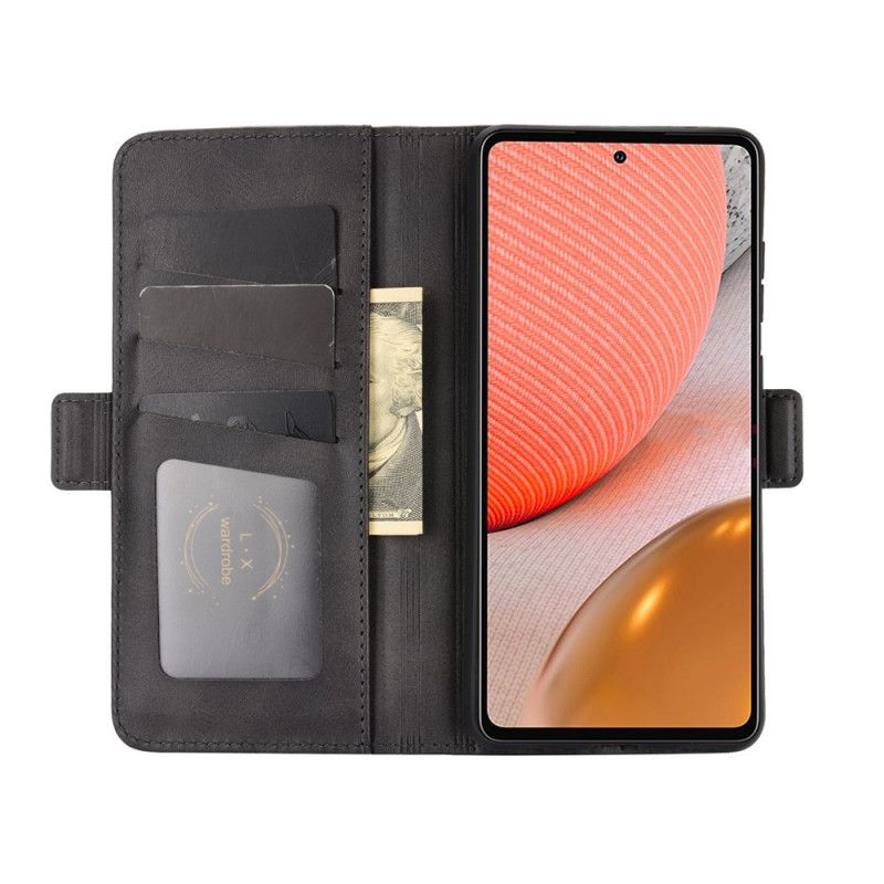 Leren Hoesje voor Samsung Galaxy A72 4G / A72 5G Rood Zwart Dubbele Klep