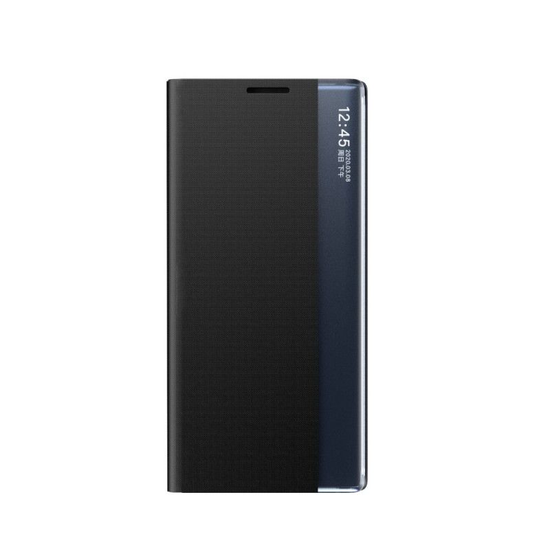 View Cover Samsung Galaxy A72 4G / A72 5G Grijs Zwart Leereffect Met Textuur