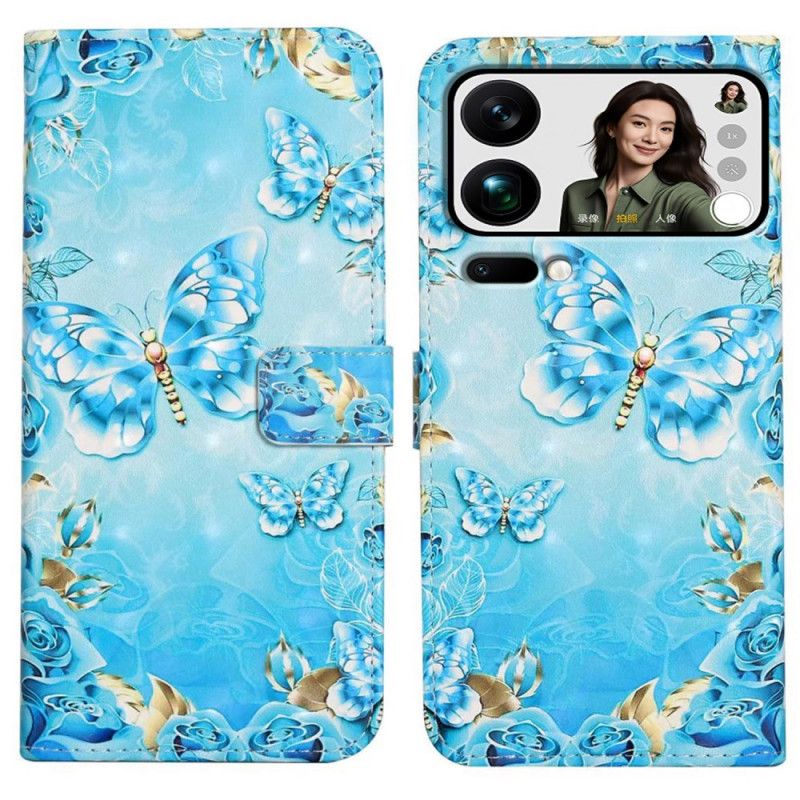 Flip Case Leren Xiaomi 17 Pro Max Vlinders En Diamanten