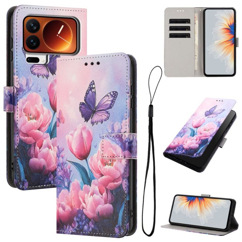 Folio-hoesje Xiaomi 17 Pro Max Vlinder En Roze Bloemen