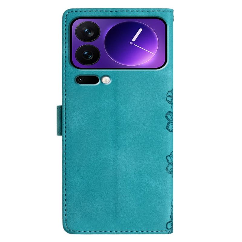 Leren Hoesje Voor Xiaomi 17 Pro Max Vlinder- En Bloemenpatroon
