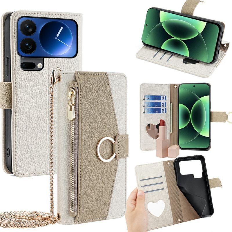 Leren Hoesje Xiaomi 17 Pro Max Spiegel En Schouderband Met Ketting Bescherming Hoesje