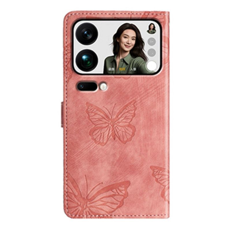 Leren Hoesje Xiaomi 17 Pro Max Suède-effect Vlinderdesign