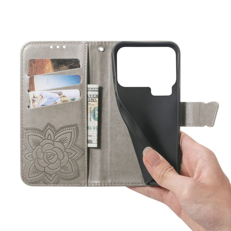 Leren Hoesje Xiaomi 17 Pro Max Vlinder En Strass-steentjes