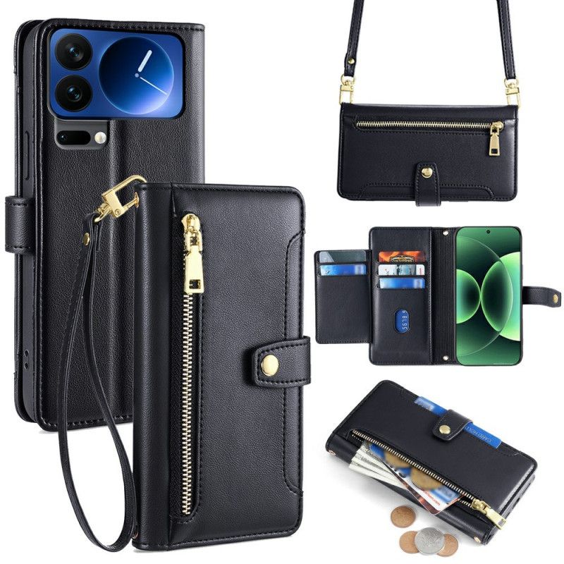 Leren Hoesje Xiaomi 17 Pro Max Zakje Met Rits En 2 Schouderbanden Bescherming Hoesje