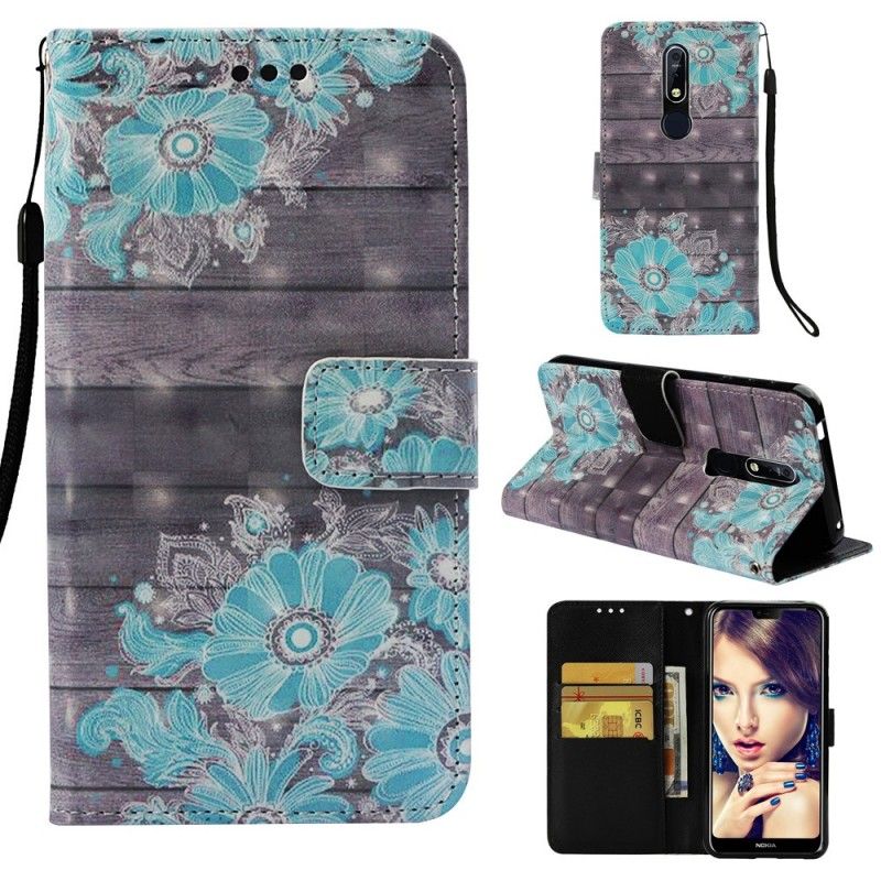 Bescherming Hoesje Nokia 7.1 Telefoonhoesje Blauwe Bloemen