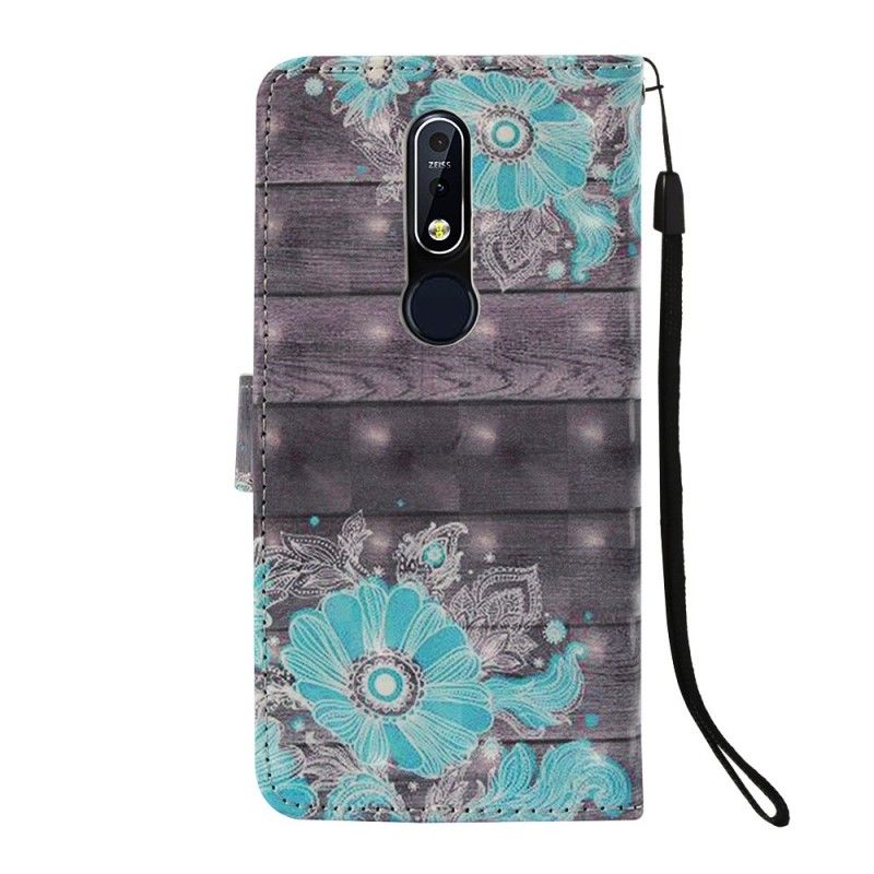 Bescherming Hoesje Nokia 7.1 Telefoonhoesje Blauwe Bloemen