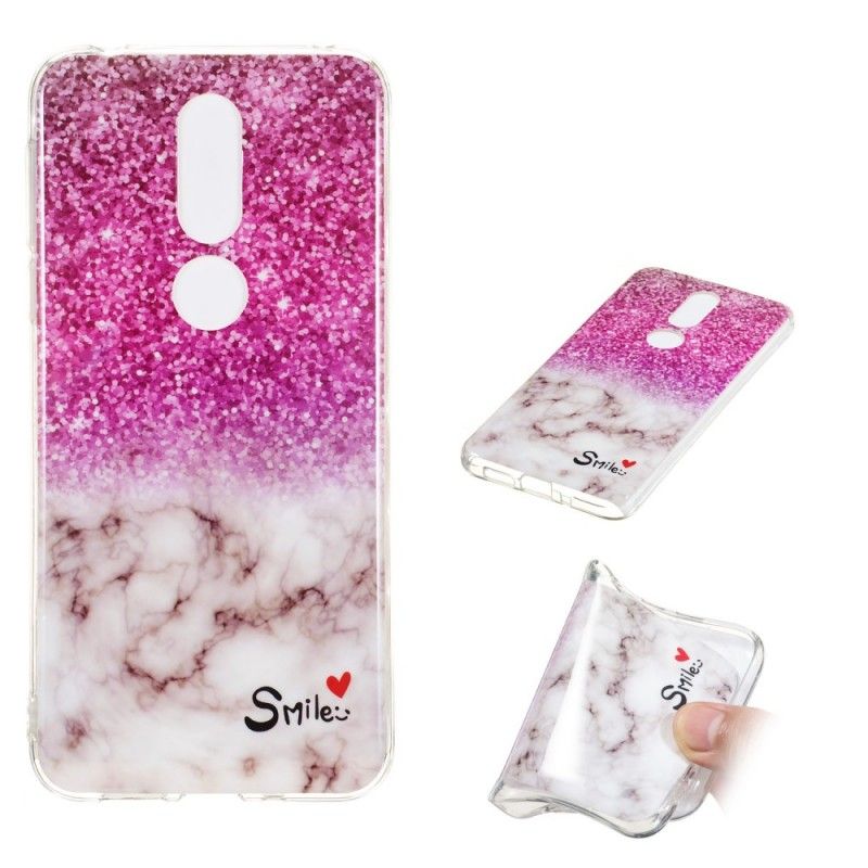 Case Hoesje Nokia 7.1 Telefoonhoesje Marmeren Glitter En Glimlach
