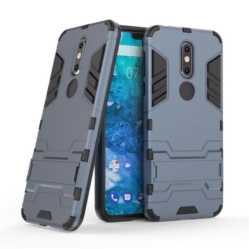 Cover Hoesje Nokia 7.1 Grijs Zwart Telefoonhoesje Ultrabestendig