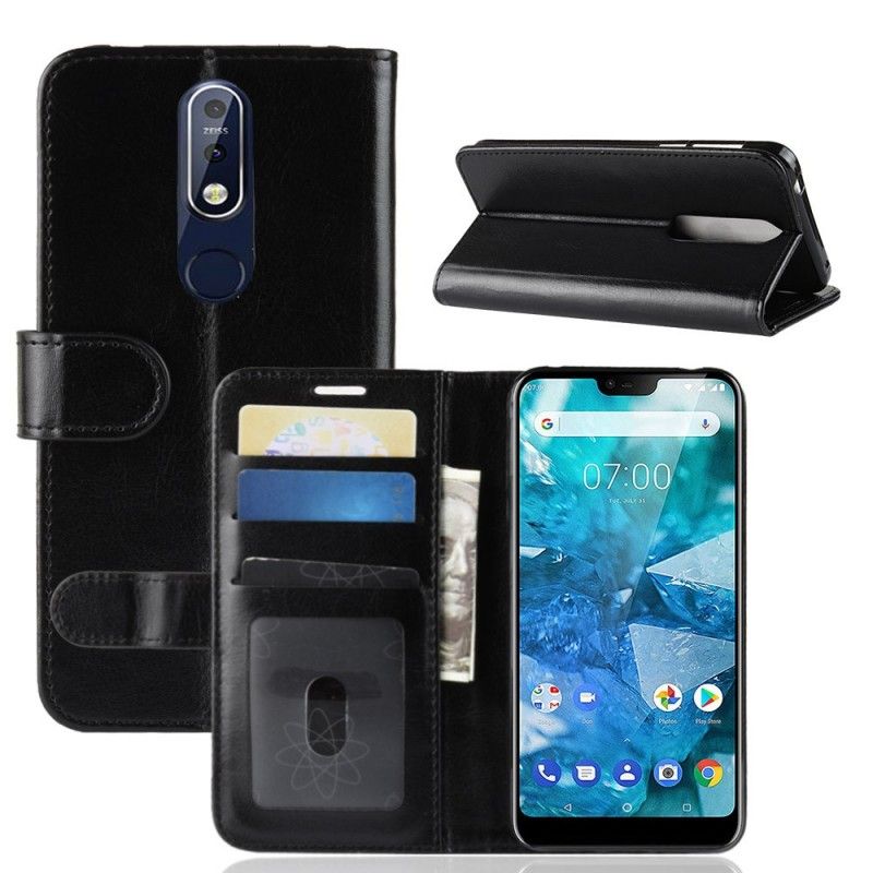 Flip Case Leren Nokia 7.1 Wit Zwart Ultra Kunstleer