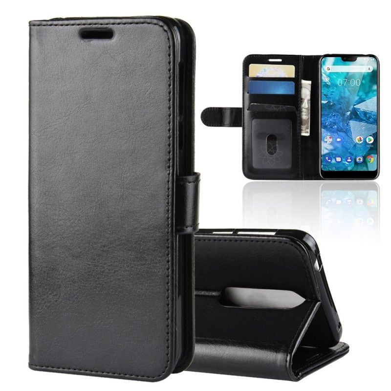 Flip Case Leren Nokia 7.1 Wit Zwart Ultra Kunstleer