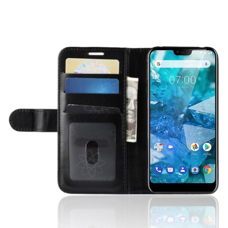 Flip Case Leren Nokia 7.1 Wit Zwart Ultra Kunstleer