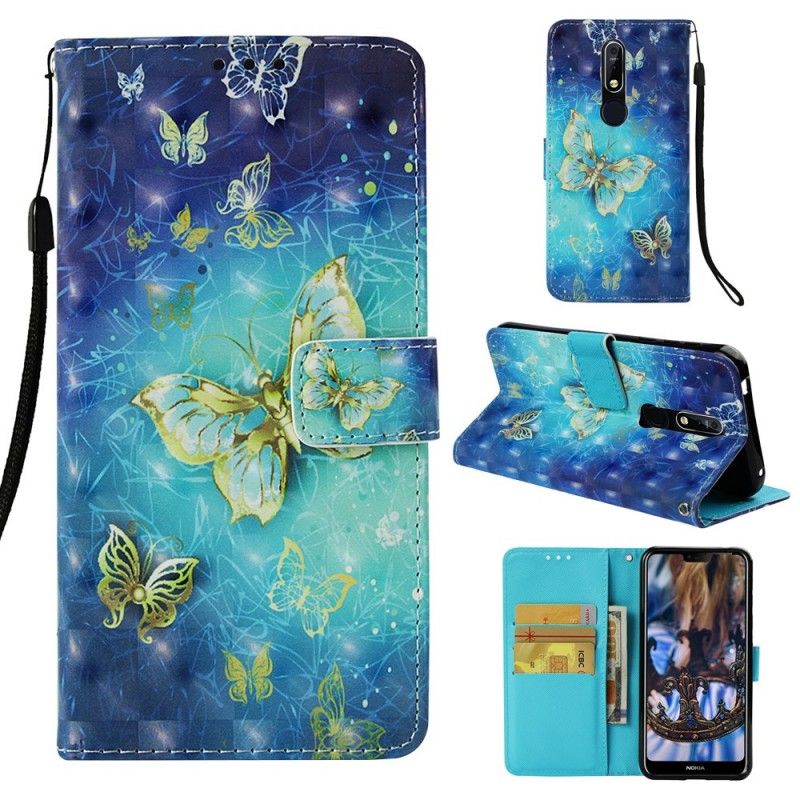 Leren Hoesje Nokia 7.1 Gouden Vlinders