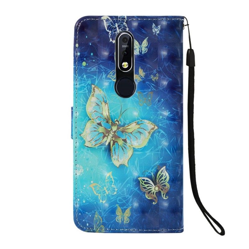 Leren Hoesje Nokia 7.1 Gouden Vlinders