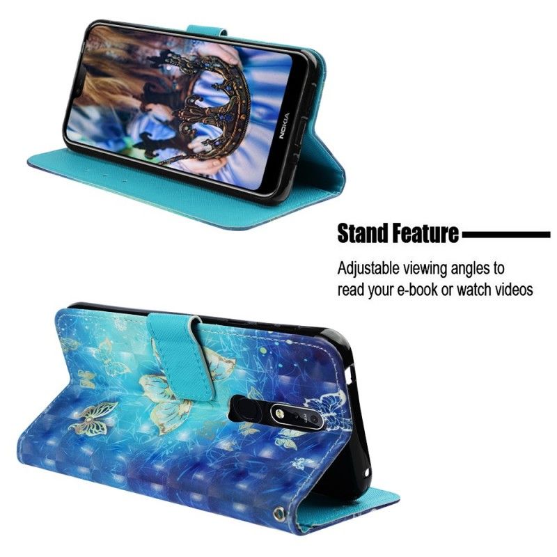 Leren Hoesje Nokia 7.1 Gouden Vlinders