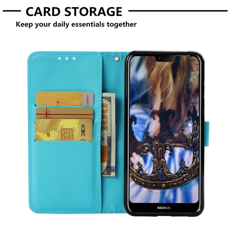 Leren Hoesje Nokia 7.1 Gouden Vlinders