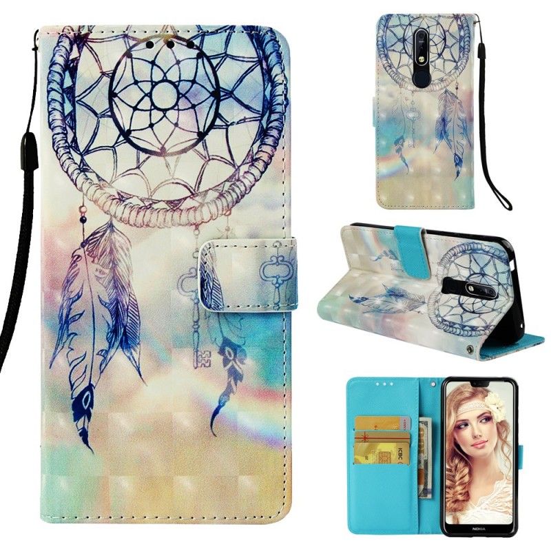 Leren Hoesje Nokia 7.1 Lichtblauw Aquarel Dromenvanger