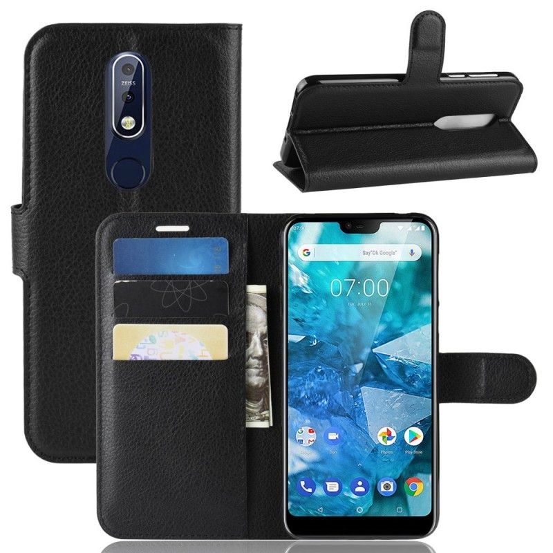 Leren Hoesje Nokia 7.1 Wit Zwart Klassiek