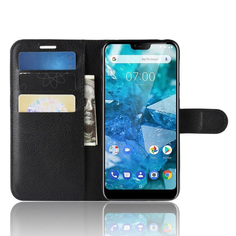 Leren Hoesje Nokia 7.1 Wit Zwart Klassiek