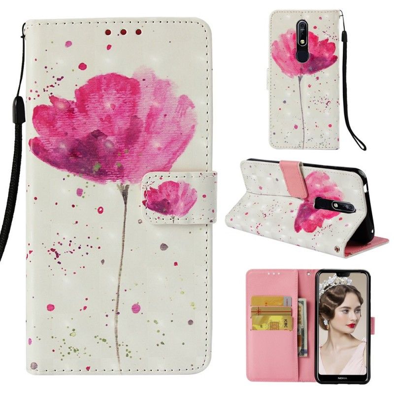 Leren Hoesje voor Nokia 7.1 Aquarel Klaproos