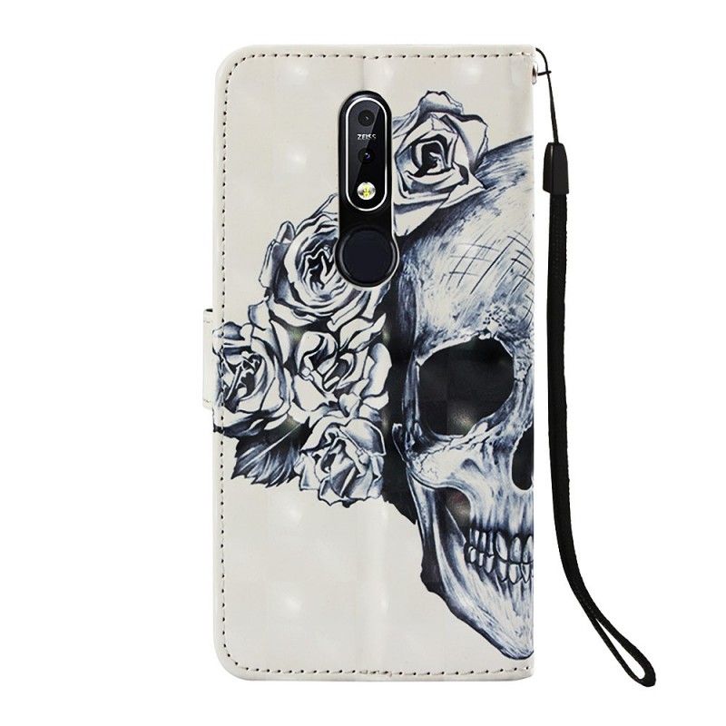 Leren Hoesje voor Nokia 7.1 Gebloemde Schedel
