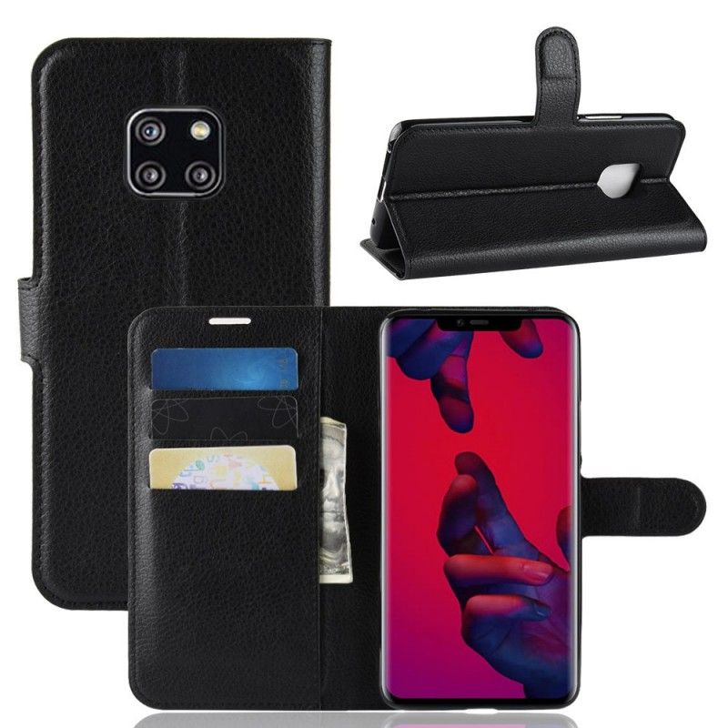 Flip Case Leren Huawei Mate 20 Pro Wit Zwart Klassiek