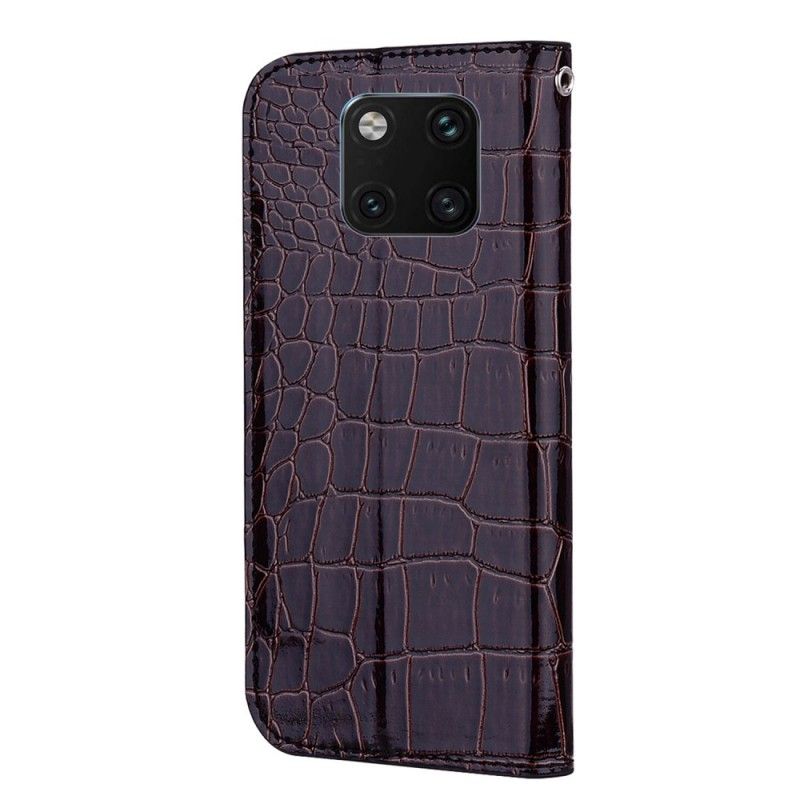 Folio-hoesje Huawei Mate 20 Pro Rood Zwart Telefoonhoesje Krokodillenleer-Effect En Pailletten