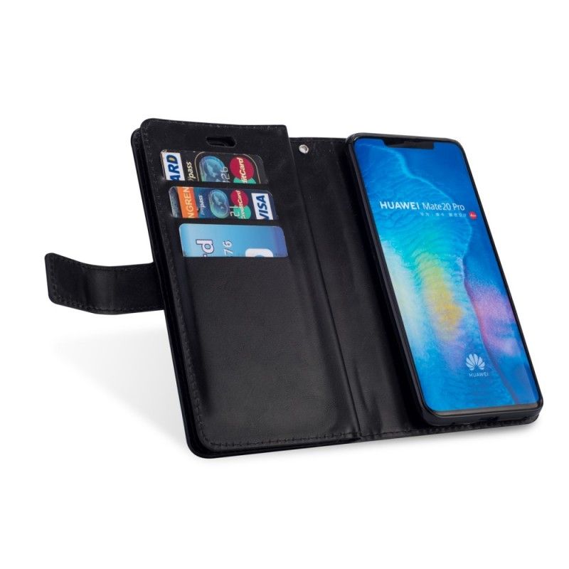 Leren Hoesje Huawei Mate 20 Pro Donkerblauw Zwart Portemonnee Met Riempje