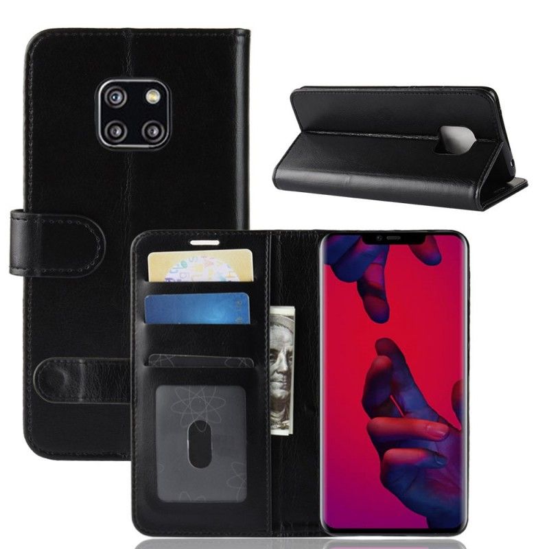 Leren Hoesje voor Huawei Mate 20 Pro Wit Zwart Ultra Kunstleer