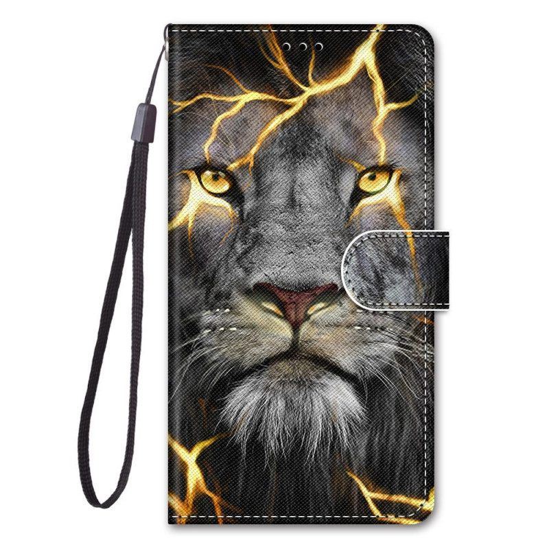 Folio-hoesje voor Xiaomi Redmi Note 11 Pro Plus 5G Met Ketting Feline On Fire Met Riem