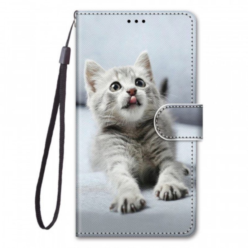 Leren Hoesje voor Xiaomi Redmi Note 11 Pro Plus 5G Met Ketting Grijze Kitten Met Riem