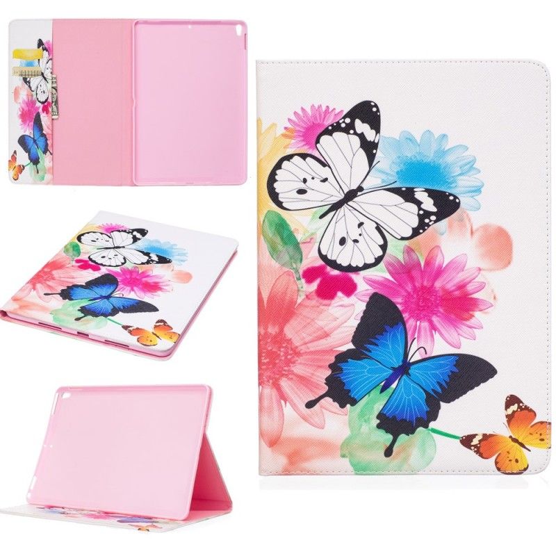 Leren Hoesje iPad Pro 10.5" Geschilderde Vlinders En Bloemen
