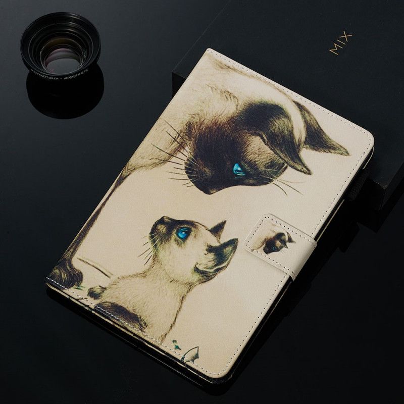 Leren Hoesje voor iPad Pro 10.5" Marineblauw Beige Katten